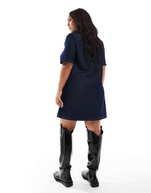 ASOS DESIGN Curve – Mini-Jeanskleid in Rinse-Waschung mit Polokragen, 4 von 4