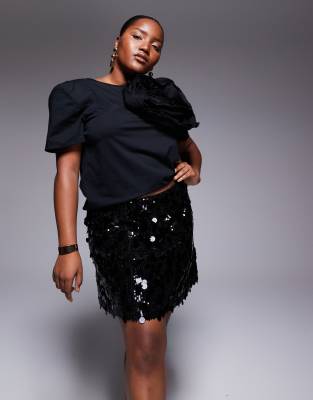 ASOS DESIGN Curve - Mini-jupe à sequins variés - Noir 48