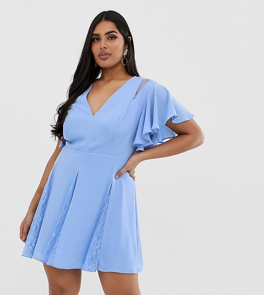 ASOS DESIGN Curve - Mini-jurk met kanten inzetstukken-Blauw