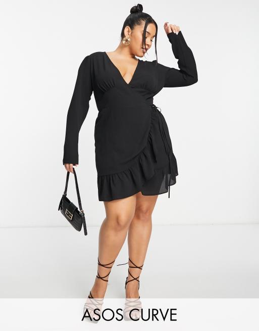 ASOS DESIGN Curve - Mini jurk met overslag in zwart