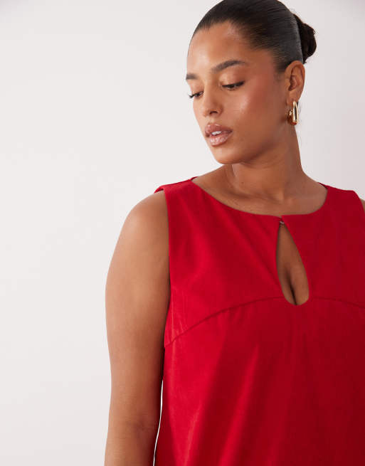 ASOS DESIGN Curve - Mini jurk van corduroy met rechte hals en uitsnijding in rood, 3 van 4
