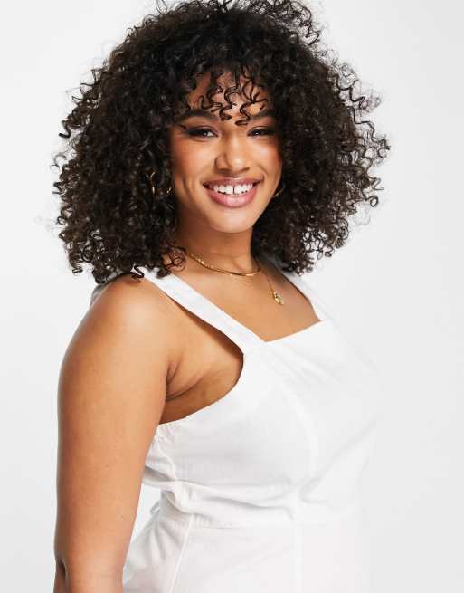 ASOS DESIGN Curve – Mini-Latzkleid aus weichem Denim in gebrochenem Weiß, 4 von 4