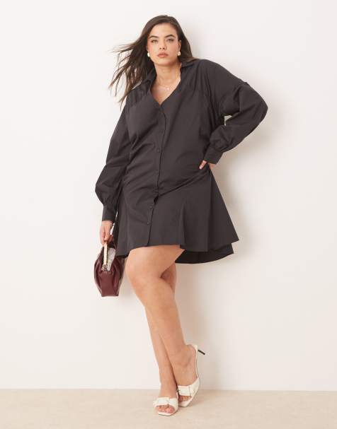 ASOS DESIGN Curve - Mini-overhemdjurk met gerimpeld vlak in zwart - view 1