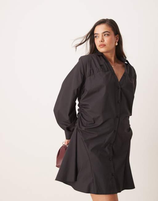 ASOS DESIGN Curve - Mini-overhemdjurk met gerimpeld vlak in zwart, 2 van 4