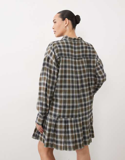 ASOS DESIGN Curve mini overhemdjurk met ruchezoom in geruite print, 4 van 4