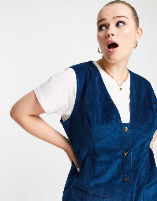 ASOS DESIGN Curve mini pinafore dress in cord