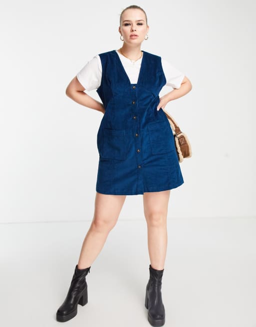 ASOS DESIGN Curve mini pinafore dress in cord