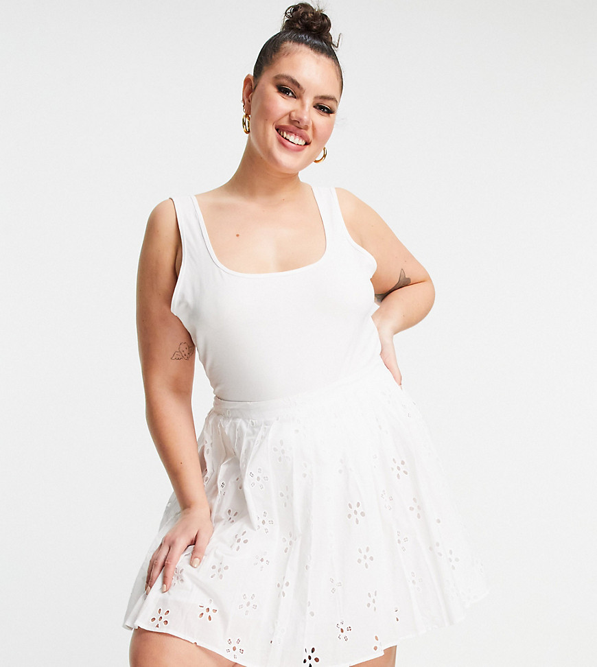 ASOS DESIGN Curve mini pleated tennis skirt in broderie in white