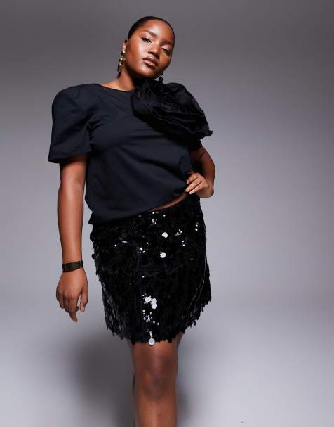 ASOS DESIGN Curve - Mini rok met mix van lovertjes in zwart - view 1