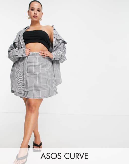 ASOS DESIGN Curve mini skirt in mono check (part of a set)