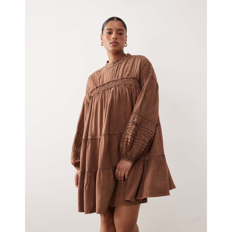 asos design mini reversible cotton slub smock dress ASOS CURVE + Asos Design Curve Mini Reversible Cotton Slub Smock Dress
