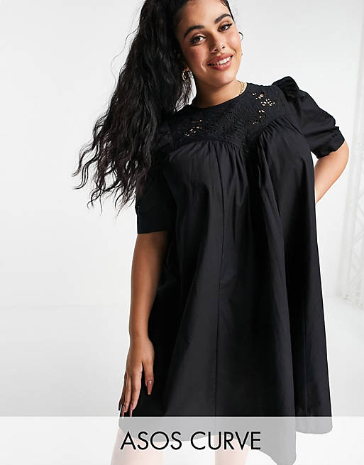 Dresses Curve mini swing dress with broderie cutwork detail in black 