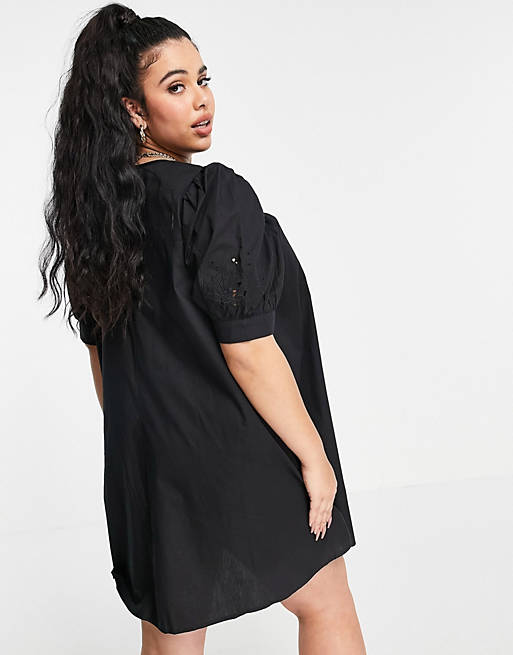 Dresses Curve mini swing dress with broderie cutwork detail in black 