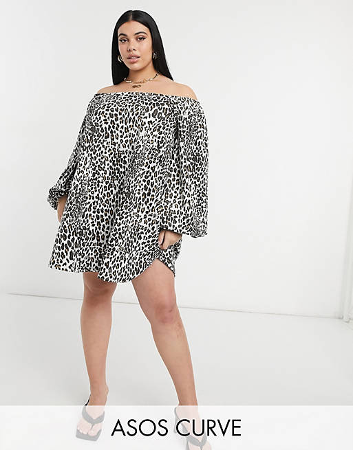 ASOS DESIGN Curve mini swing sweatshirt dress in leopard print