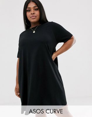 ASOS DESIGN Curve - Mini-T-shirtjurk met aangerimpelde achterkant-Zwart