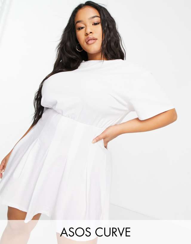 ASOS DESIGN Curve mini tennis skirt t-shirt dress in white