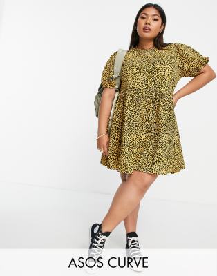 Asos yellow 2025 leopard print dress