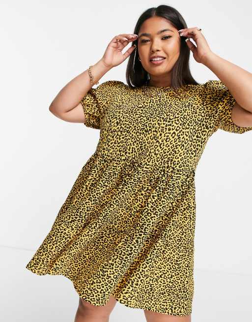 Asos yellow 2024 leopard print dress