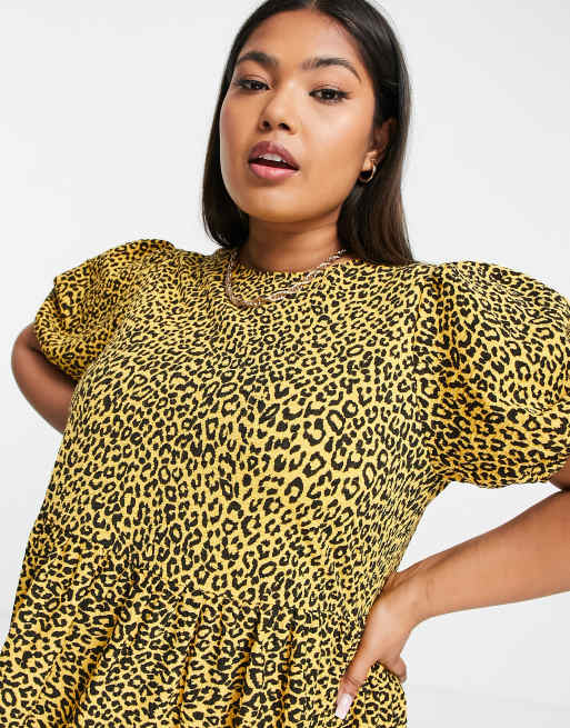 Asos yellow 2024 leopard print dress