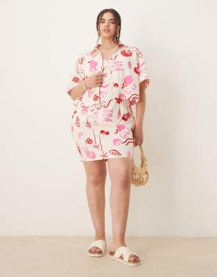 ASOS DESIGN Curve – Mini-Trägerkleid aus Popeline mit interessantem Print, Kombiteil - view 1