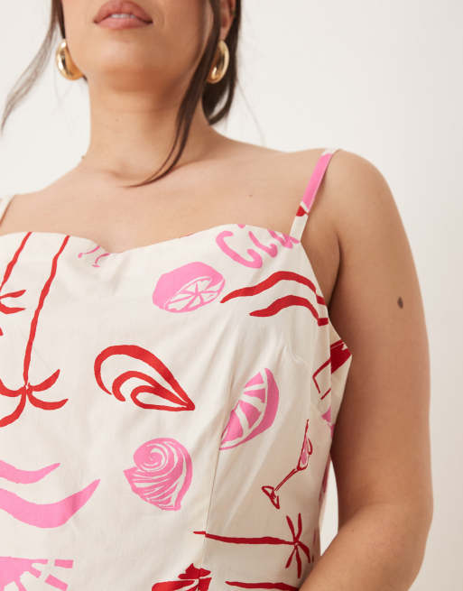 ASOS DESIGN Curve – Mini-Trägerkleid aus Popeline mit interessantem Print, Kombiteil, 3 von 4