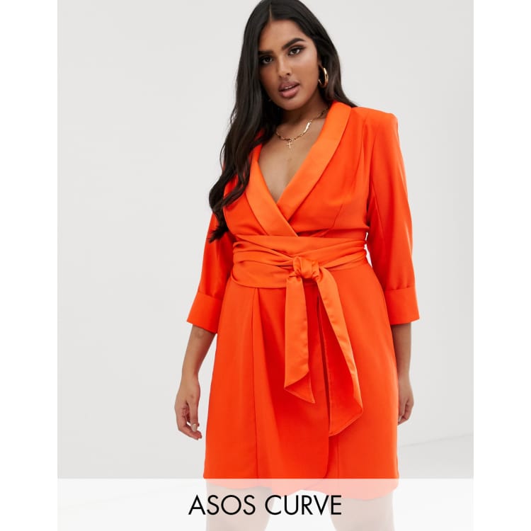 ASOS DESIGN Curve mini tux dress with self tie belt