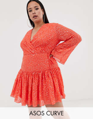 asos orange wrap dress