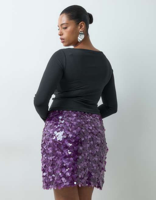 ASOS DESIGN Curve minifalda de lentejuelas en capas morada, 5 de 5