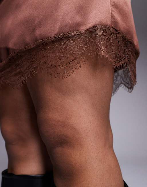 ASOS DESIGN Curve - Minigonna color cioccolato con finiture in pizzo, 3 di 5