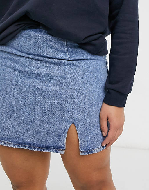 Asos Donna Abbigliamento Gonne Gonne con spacco Minigonna di jeans lavaggio medio con spacco laterale ASOS DESIGN Tall 