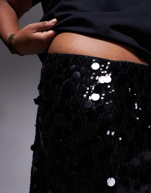 ASOS DESIGN Curve - Minigonna in paillettes miste nera, 3 di 5