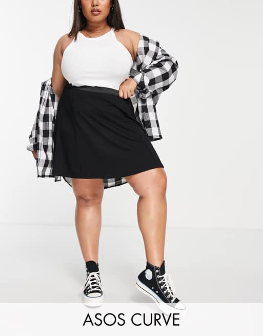 ASOS DESIGN Curve - Minigonna morbida con vita elasticizzata nera