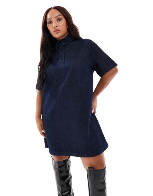ASOS DESIGN Curve - Minikjole i skyllet denim og polokrave, 2 af 4