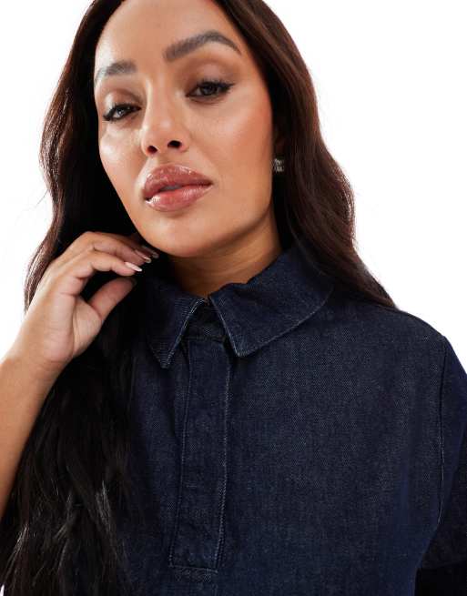 ASOS DESIGN Curve - Minikjole i skyllet denim og polokrave, 3 af 4