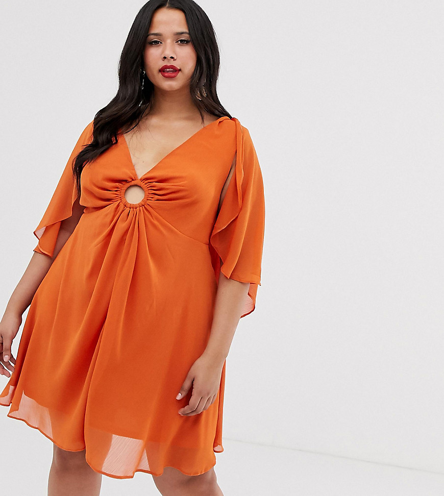 ASOS DESIGN Curve – Miniklänning med cape-ärmar och ringdetalj-Orange