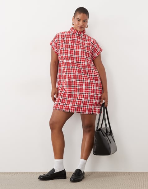 ASOS DESIGN Curve miniklänning med hög polokrage i röd bouclé - view 1
