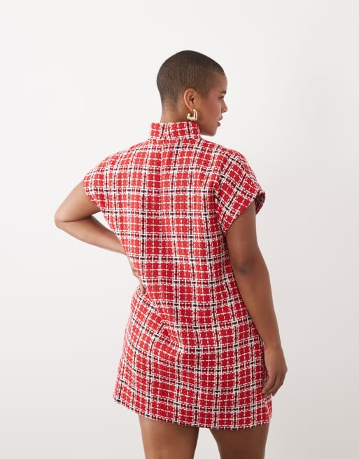 ASOS DESIGN Curve miniklänning med hög polokrage i röd bouclé, 4 av 4