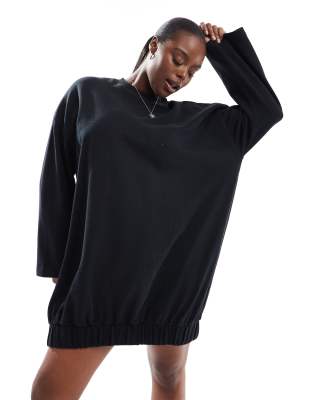 ASOS DESIGN Curve - Minikleid aus Sweatshirt-Stoff in Schwarz mit Cocoon-Ärmeln