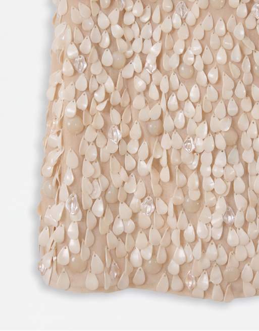 ASOS DESIGN Curve – Minikleid in Austerweiß mit eckigem Ausschnitt und hochwertiger Glasmuschelverzierung, 8 von 8