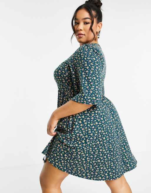 ASOS DESIGN Curve – Minikleid in Dunkelgrün mit Blumenmuster, 2 von 4