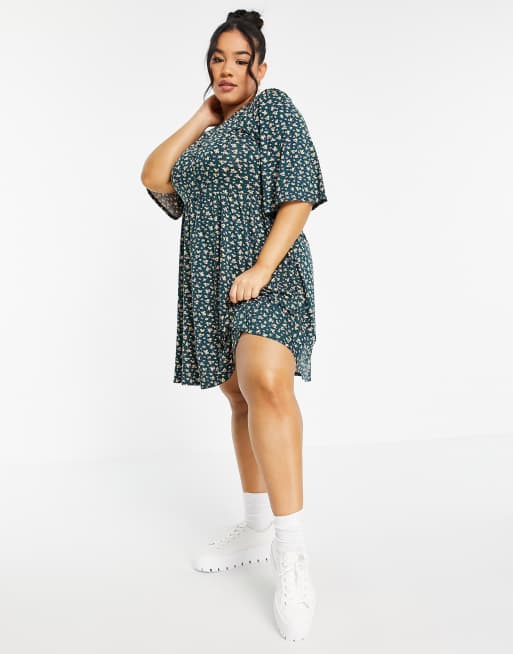 ASOS DESIGN Curve – Minikleid in Dunkelgrün mit Blumenmuster, 4 von 4