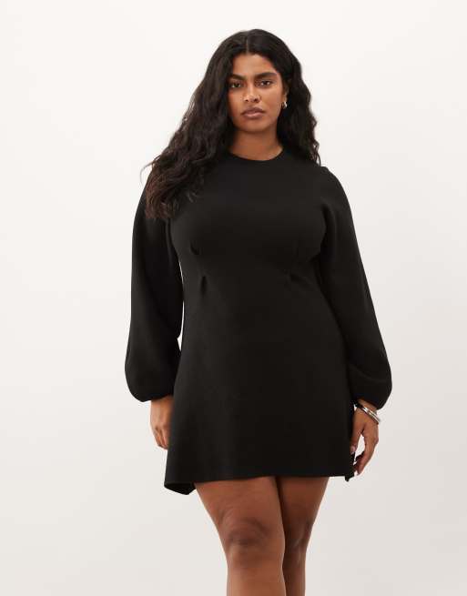 ASOS DESIGN Curve Minikleid mit taillierter Taille in Schwarz, 2 von 4