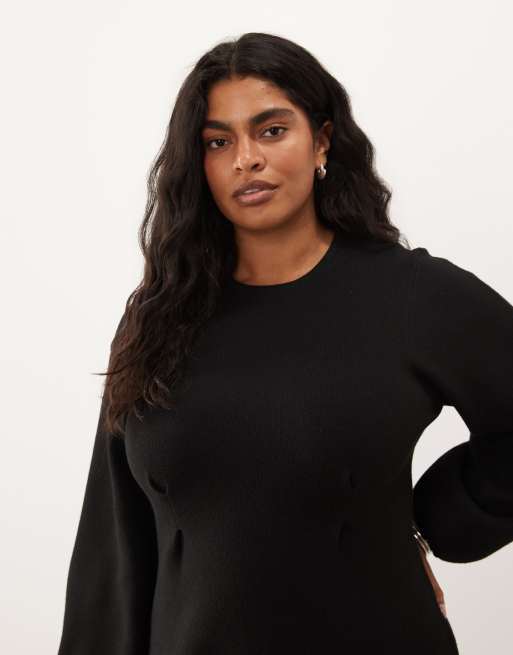 ASOS DESIGN Curve Minikleid mit taillierter Taille in Schwarz, 3 von 4