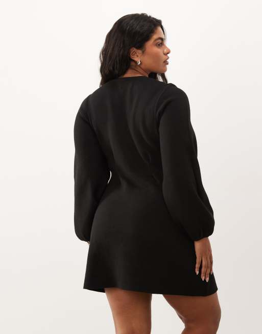 ASOS DESIGN Curve Minikleid mit taillierter Taille in Schwarz, 4 von 4