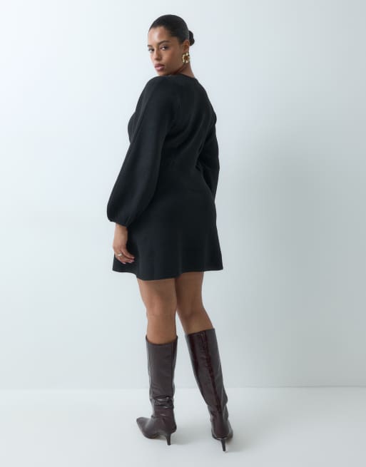 ASOS DESIGN Curve Minikleid mit taillierter Taille in Schwarz, 5 von 5