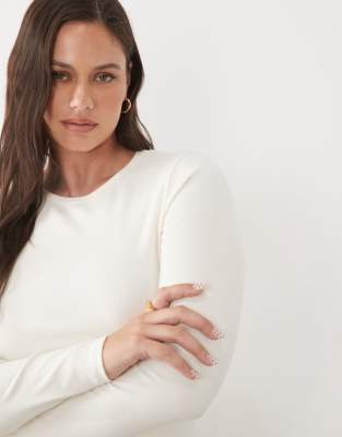 Asos Curve Asos Design Curve Minimalist Fitted Long Sleeve Top In White
