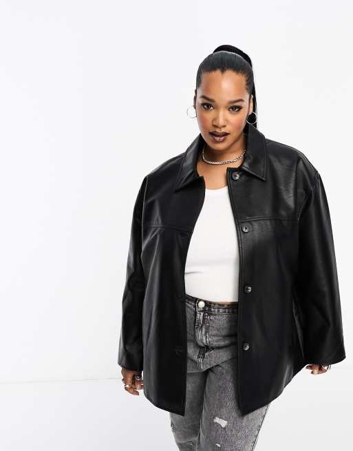ASOS DESIGN Curve - Minimalistisch jack met kraag van imitatieleer in zwart