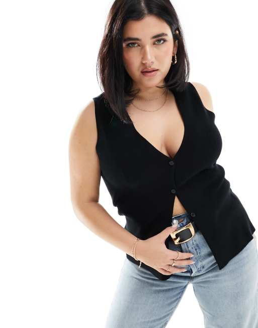 ASOS DESIGN Curve – Minimalistische Strickweste in Schwarz