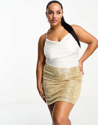 ASOS DESIGN Curve - Minirock mit Pailletten in Gold-Goldfarben