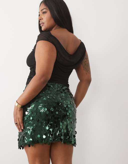 ASOS DESIGN Curve – Minirock mit Pailletten-Mix in Grün, 5 von 5